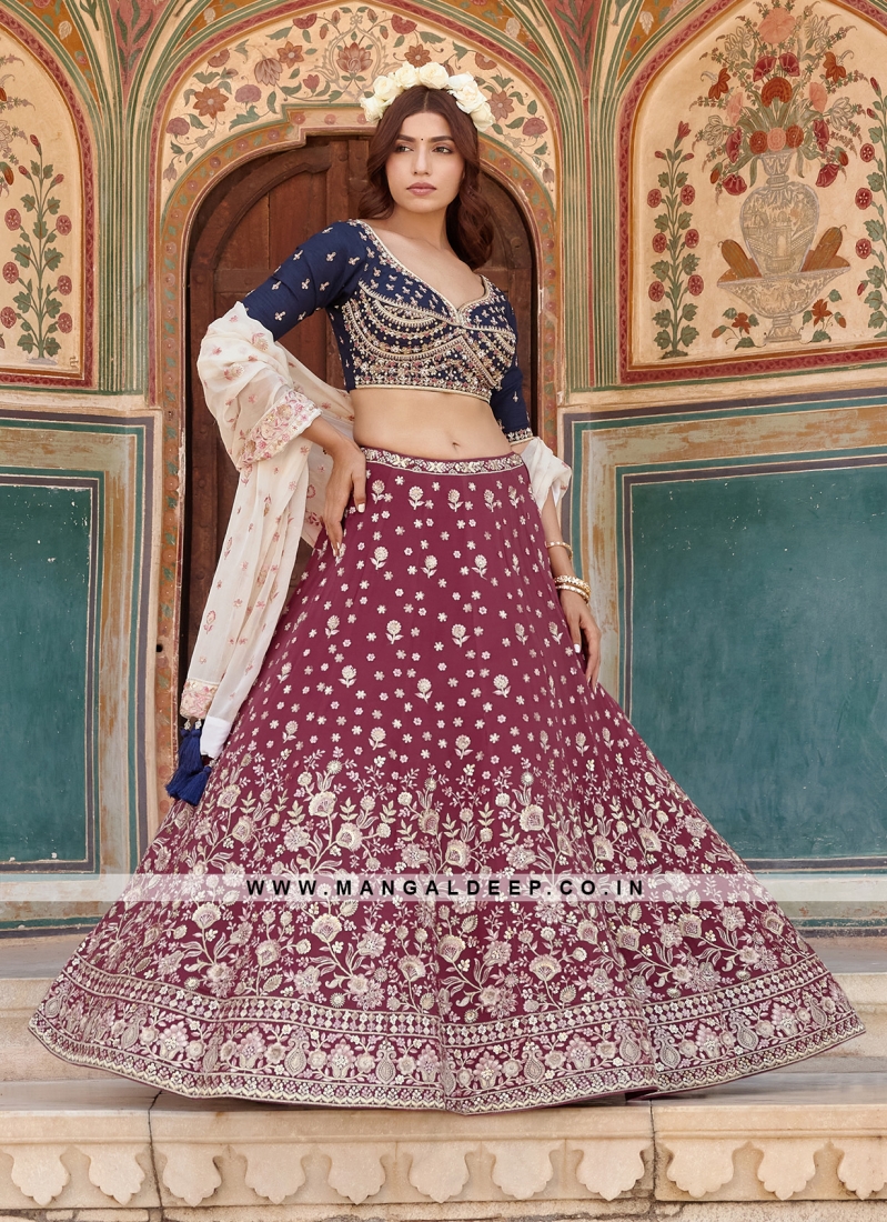 Dark Pink Georgette Lehenga Choli with Coding and Sequence w