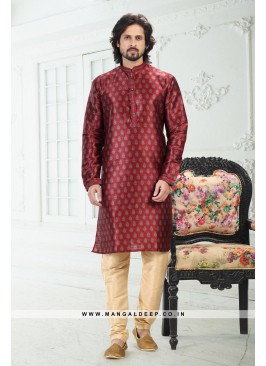 Genial Printed Banarasi Silk Kurta Set For men