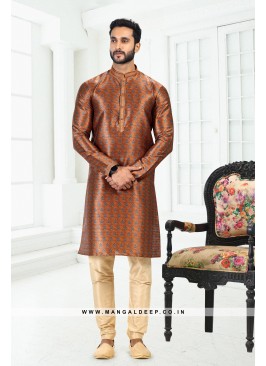 Genial Rust Printed Banarasi Silk Kurta Set For me