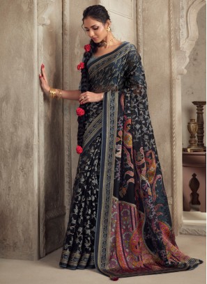 Genius Blue Patch Border Trendy Saree