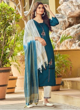 Genius Embroidered Teal Viscose Trendy Salwar Kameez