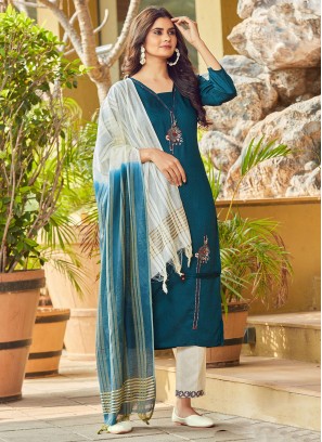Genius Embroidered Teal Viscose Trendy Salwar Kameez