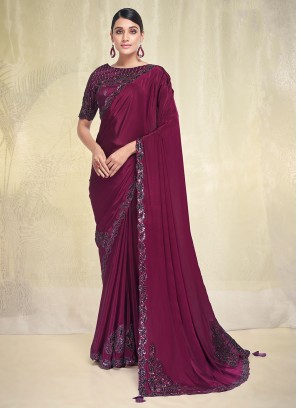 Genius Hot Pink Plain Saree