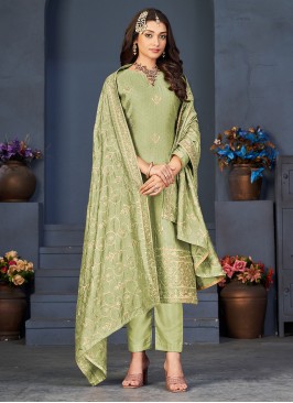 Genius Jacquard Work Sea Green Straight Salwar Kameez 