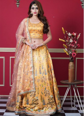 Genius Silk Mustard Patch Border Readymade Lehenga Choli