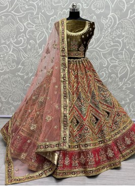 Genius Velvet Embroidered Multi Colour A Line Lehenga Choli