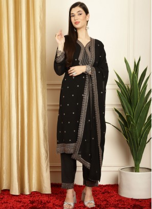 Georgette Black Embroidered Designer Salwar Suit