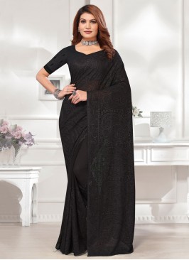 Georgette Black Embroidered Trendy Saree
