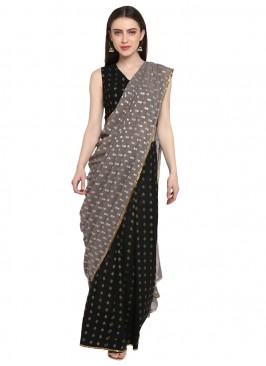 Georgette Black Foil Print Contemporary Saree