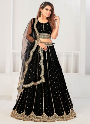 Georgette Black Trendy Lehenga Choli