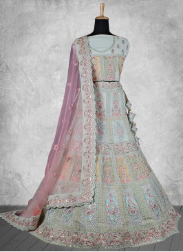 Georgette Blue A Line Lehenga Choli