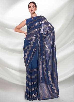 Georgette Blue Classic Designer Saree