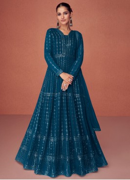 Georgette Blue Sequins Anarkali Salwar Kameez