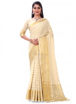 Georgette Border Saree in Cream