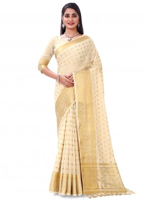 Georgette Border Saree in Cream