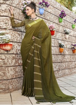 Georgette Border Saree in Green