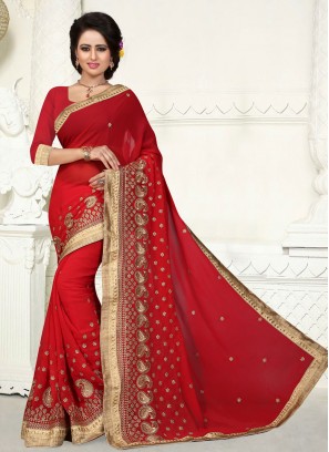 Georgette Casual Saree in Red