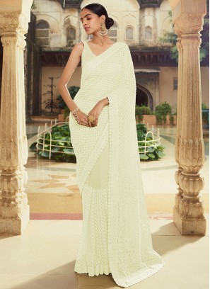 Georgette Classic Designer Saree in Off White