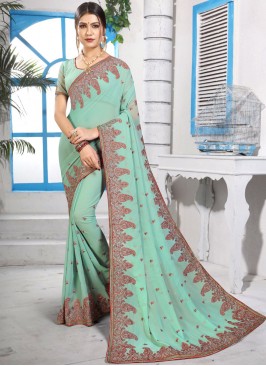 Georgette Classic Saree in Green