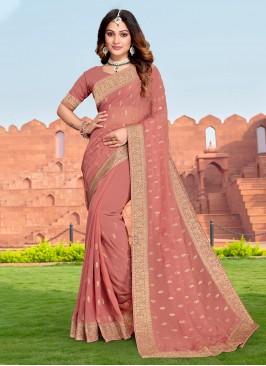 Georgette Classic Saree in Peach