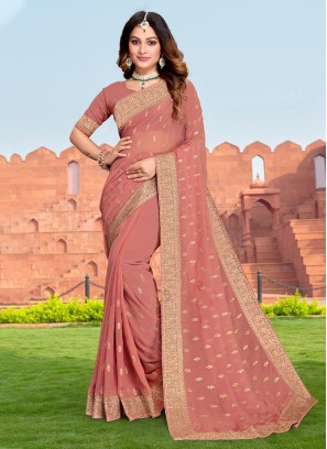 Georgette Classic Saree in Peach