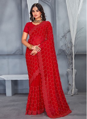 Georgette Contemporary Saree in Red