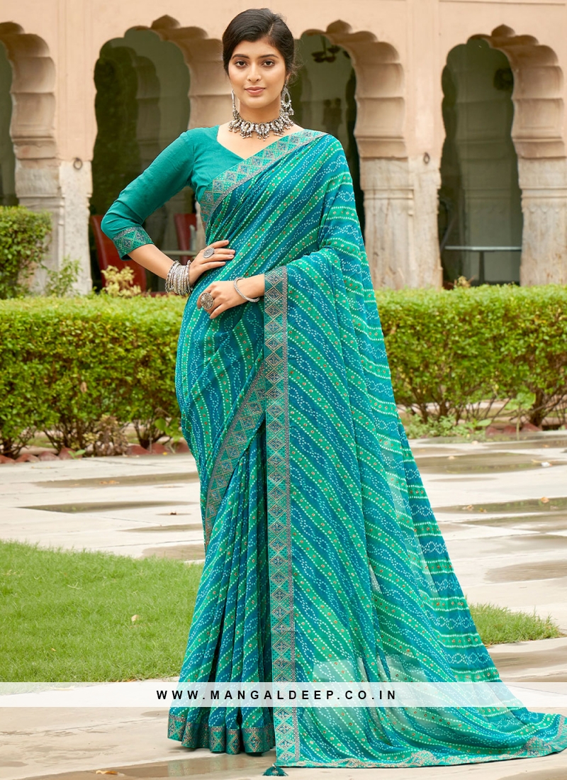 Georgette Contemporary Saree in Turquoise