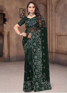 Georgette Contemporary Style Saree in Green