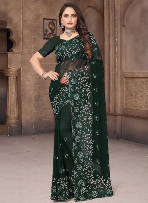 Georgette Contemporary Style Saree in Green