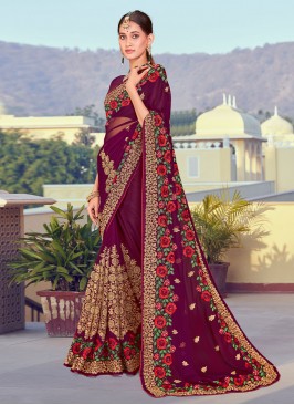 Georgette Contemporary Style Saree in Wine