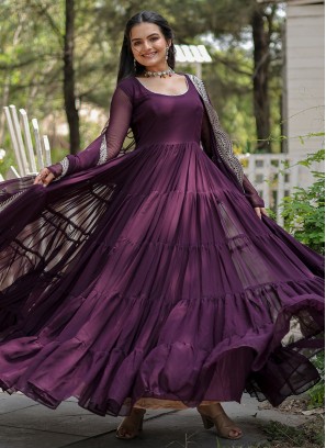 Georgette Designer Gown in Wine