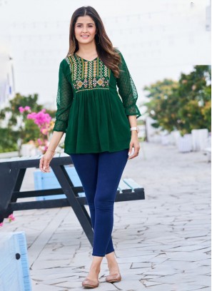 Georgette Designer Kurti in Green