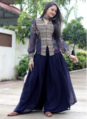 Georgette Designer Kurti in Navy Blue
