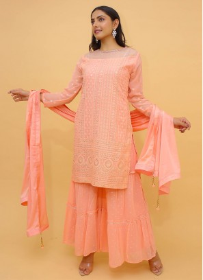 Georgette Designer Salwar Suit in Peach
