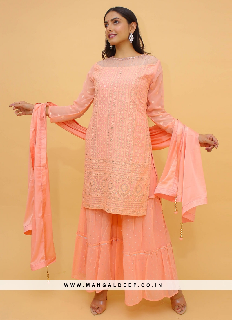 Georgette Designer Salwar Suit in Peach