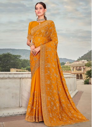 Georgette Designer Saree in Mustard