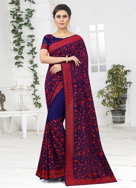 Georgette Designer Saree in Navy Blue