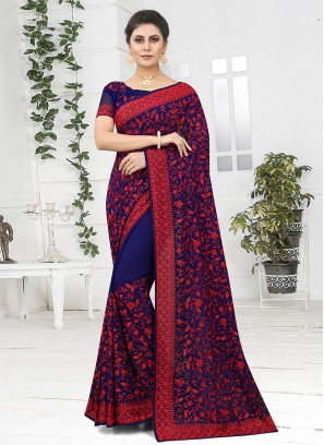 Georgette Designer Saree in Navy Blue