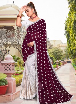 Georgette Designer Saree in White and Wine