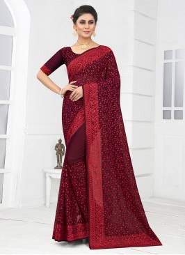 Georgette Designer Saree in Wine