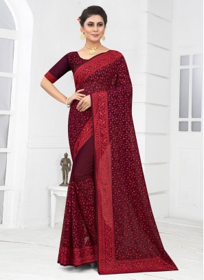 Georgette Designer Saree in Wine