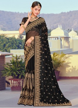 Georgette Embroidered Classic Saree in Black