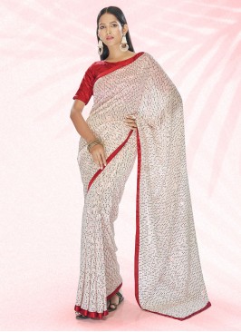 Georgette Embroidered Contemporary Saree in Off White