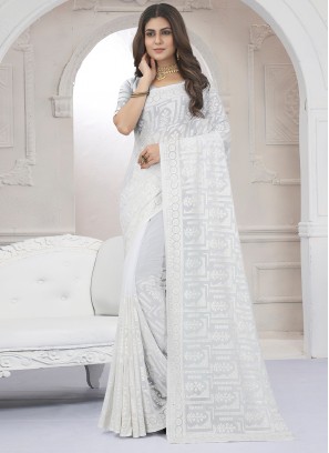 Georgette Embroidered Contemporary Saree in White