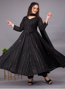 Georgette Embroidered Designer Salwar Suit in Blac