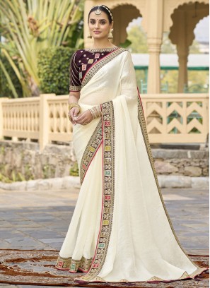 Georgette Embroidered Designer Saree in White