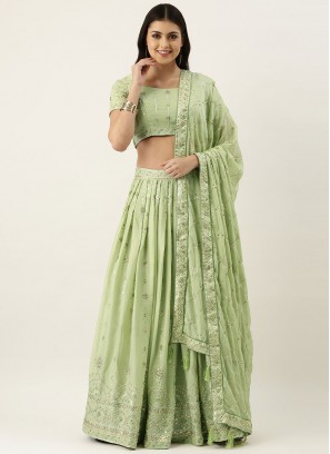 Georgette Embroidered Green Trendy Lehenga Choli