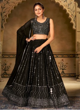 Georgette Embroidered Lehenga Choli in Black