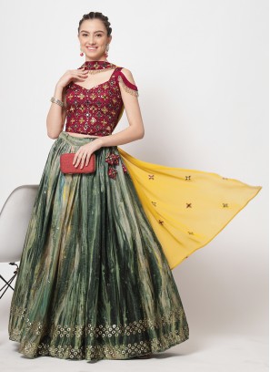 Georgette Embroidered Lehenga Choli in Green