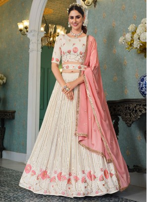 Georgette Embroidered Lehenga Choli in Off White